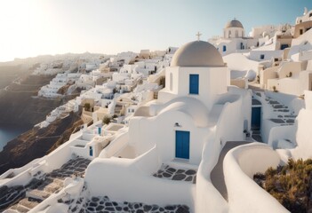 Naklejka premium honeymoon travel greece santorini oia summer land village mediterranean architecture landmark greek holiday