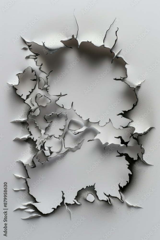 Aufkleber A close-up view of a hole in a wall with a visible clock on the surface