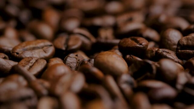 coffee beans on a dark background macro video