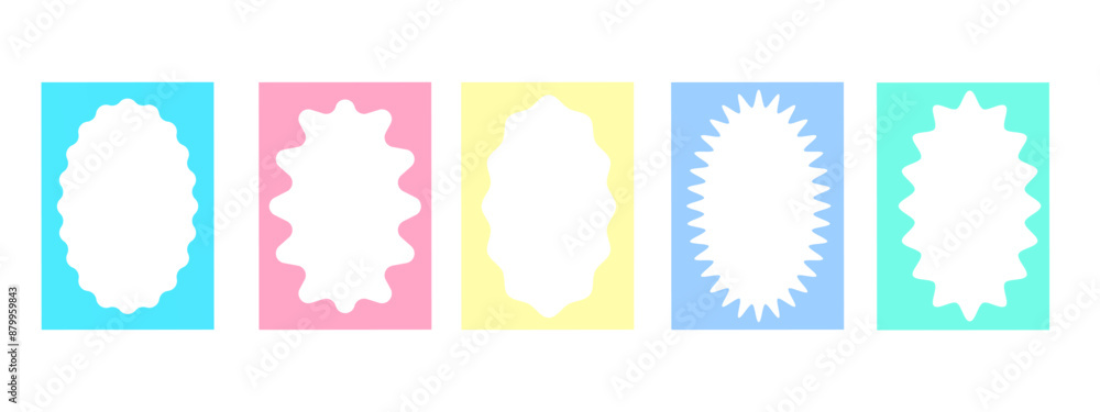 Poster set of rectangular frames with wavy oval inner borders. retro frames with zigzag edges . decorative 