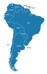 Editable vector file of South America  with labeled countries