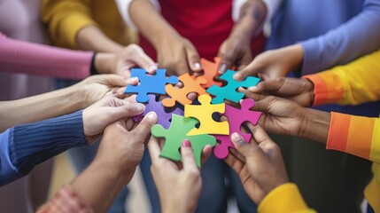 Unity in Diversity - Close-up of Hands Holding Rainbow Puzzle Pieces