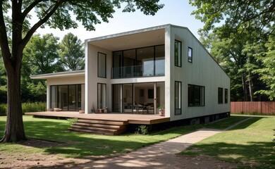 modern exterior home made with glasses