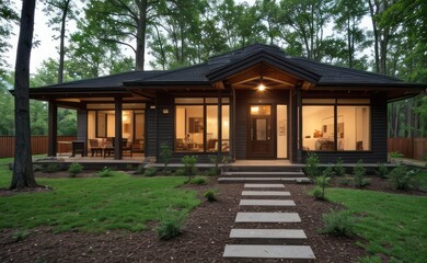 modern exterior home made with glasses