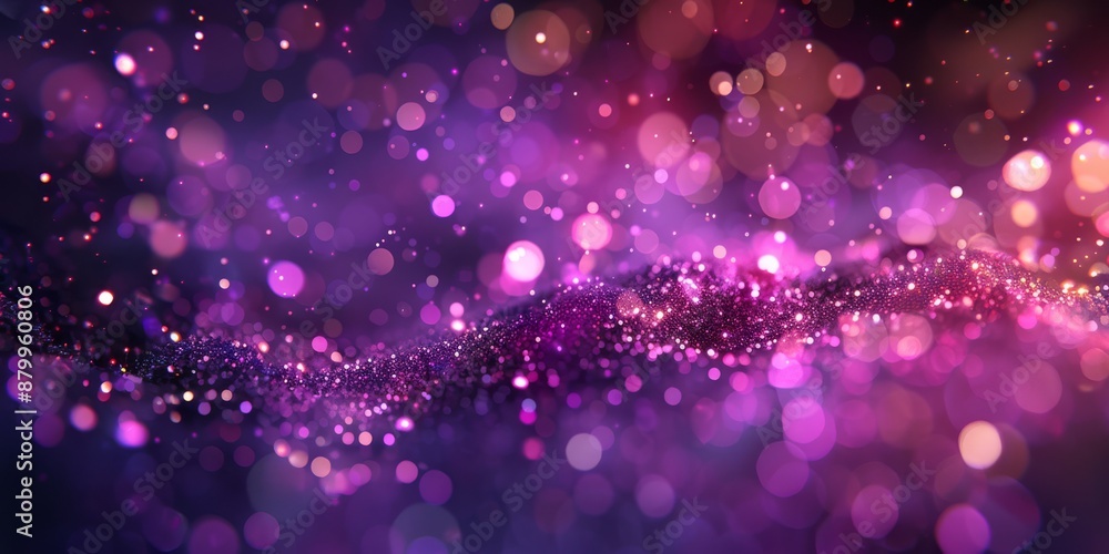 Poster a stunning purple glitter bokeh background with abstract lights creating a magical and festive atmos