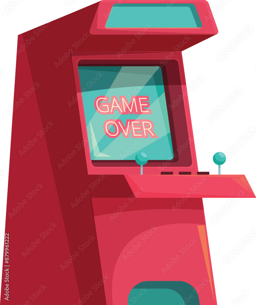 Poster classic arcade game machine displaying a game over message on its screen