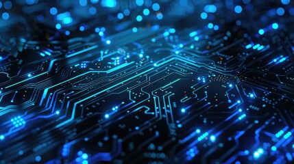 A close-up shot of a circuit board with blue lights, suitable for technology and electronics-related uses