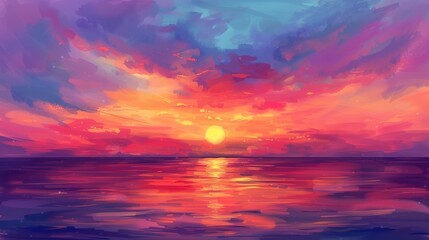 Obraz premium Majestic Ocean Sunset: A Stunning Display of Vibrant Colors Painting the Sky