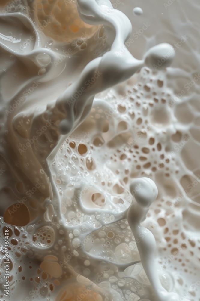 Poster a close-up shot of a white soap with lots of bubbles, great for use in beauty or cleaning related co