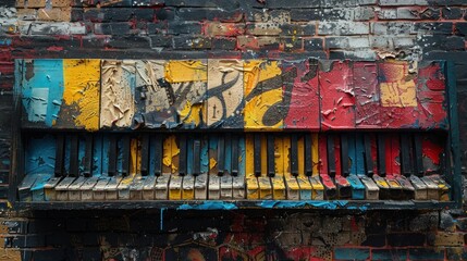 Fototapeta premium Piano on a Brick Wall