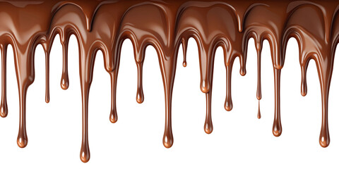 Melted Dripping chocolate. Melt drip isolated on transparent or white background, PNG, natural horizontal choco melt boarder.