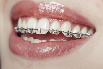 Obraz premium Close-up of women's pink lips. Make up. Beautiful simple AI generated image in 4K, unique.