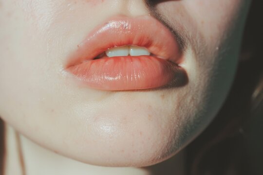 Close-up of women's pink lips. Make up. Beautiful simple AI generated image in 4K, unique.