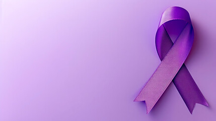purple ribbon on purple background of cancer awareness illustration, copy space