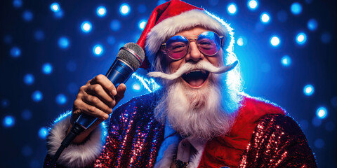 Funny Santa Claus sings karaoke