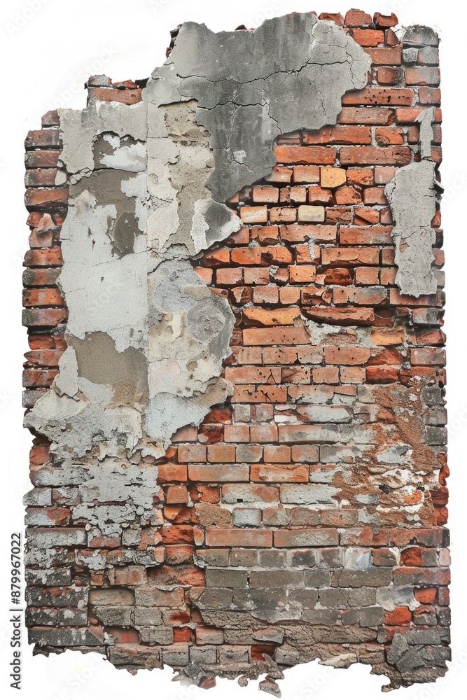 Poster a worn-out brick wall with flaking paint, perfect for background or texture use