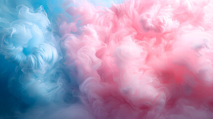 Fototapeta premium Abstract blend of swirling pink and blue smoke, creating a soft, dreamy atmosphere. Perfect for themes of contrast, harmony, and ethereal beauty. Generative Ai. 