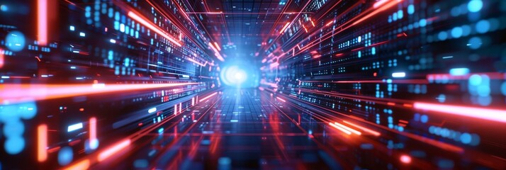 Obraz premium A vibrant depiction of futuristic data streams glowing in cyberspace, evoking high-tech communication.