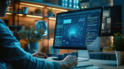 A highly detailed scene of a person performing a data backup, standard lens, natural window light, golden ratio with the backup progress as the focal point, with a copy space on the screen or table