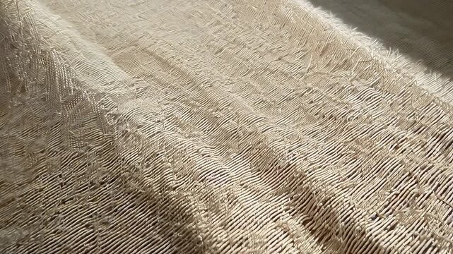 Eco fabric close-up with the texture of natural fibers.
Concept: Eco-friendly materials, sustainable development, natural