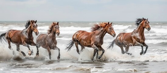 Horses Running Through the Waves