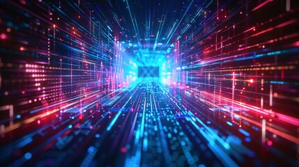 A vibrant depiction of futuristic data streams glowing in cyberspace, evoking high-tech communication.