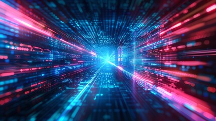 Obraz premium A vibrant depiction of futuristic data streams glowing in cyberspace, evoking high-tech communication.