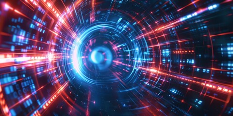 Obraz premium A vibrant depiction of futuristic data streams glowing in cyberspace, evoking high-tech communication.