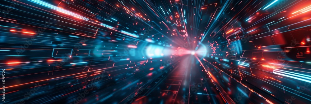 Poster a vibrant depiction of futuristic data streams glowing in cyberspace, evoking high-tech communicatio