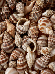 Sea shells. Souvenir from holidays. Top view.