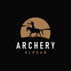 Archer logo vector silhouette warrior archery simple design bow and arrow template illustration