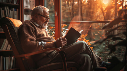 Man Reading Book by the Window