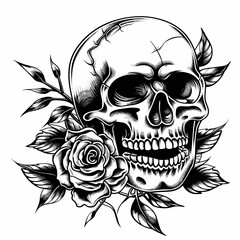 A skull with a rose on it