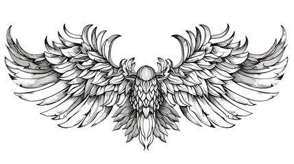 Obraz premium A black and white drawing of an eagle with its wings spread out. The drawing has a sense of freedom and power, as the eagle is depicted as a symbol of strength and courage