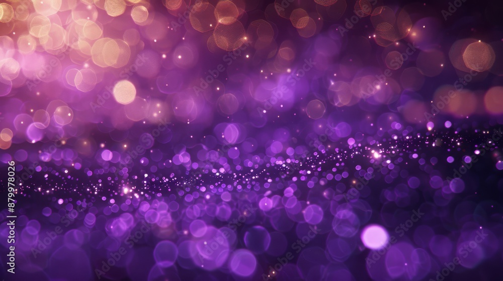 Poster a stunning purple glitter bokeh background with abstract lights creating a magical and festive atmos