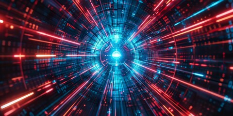 Obraz premium A vibrant depiction of futuristic data streams glowing in cyberspace, evoking high-tech communication.