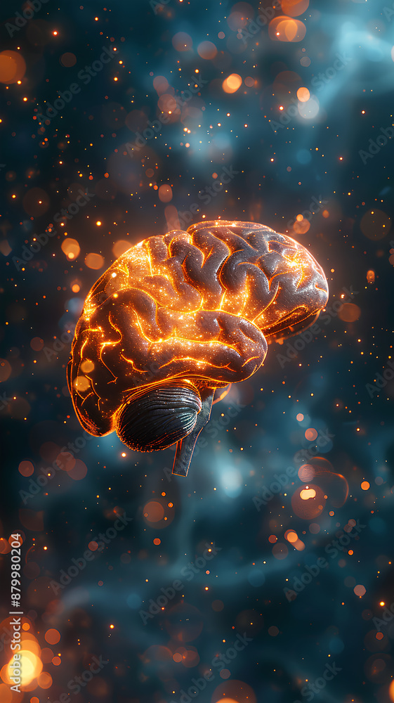 Poster the human brain with interconnected neural networks and glowing synapses.