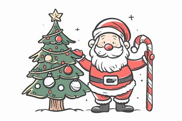 Christmas-themed drawing , featuring festive elements like a Christmas tree, Santa Claus, and ornaments. Perfect for children's activities and holiday fun