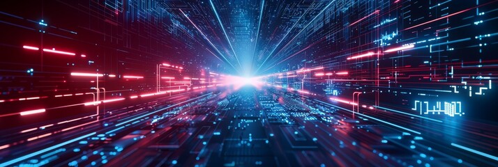 Fototapeta premium A vibrant depiction of futuristic data streams glowing in cyberspace, evoking high-tech communication.