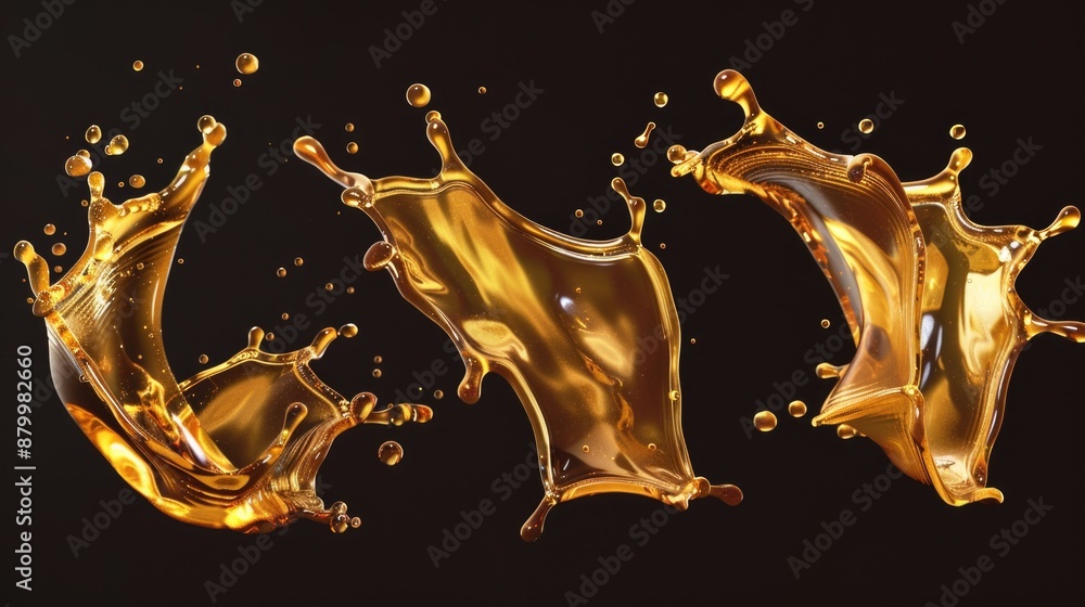 Poster a close-up shot of a splash of liquid on a black background, suitable for use in illustrations or de