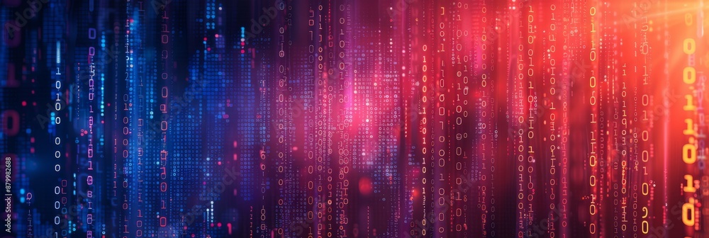 Poster a digital matrix with streaming lights and binary codes portrays data flow and technology advancemen