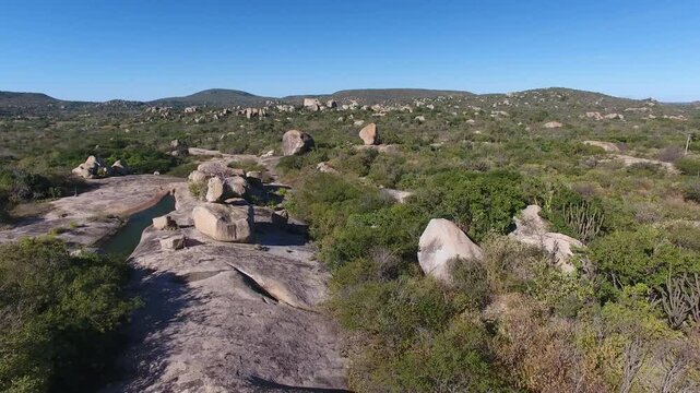 Aerial view of Geos&iacute;tio Serra Verde, Sert&atilde;o do Serid&oacute; Region - Cerro Cor&aacute;, Rio Grande do Norte, Brazil