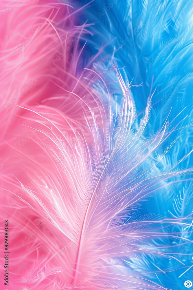 Aufkleber close up view of colorful pink and blue feathers creating a visually striking and vibrant display