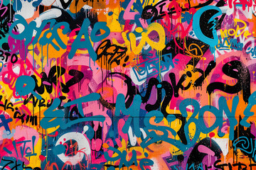 Fototapeta premium A colorful graffiti wall with a variety of letters and numbers, generative ai image..