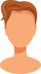 Faceless male character with trendy short haircut posing on white background