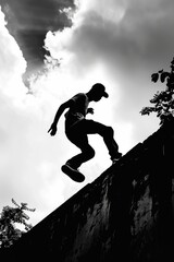 Man is jumping on wall