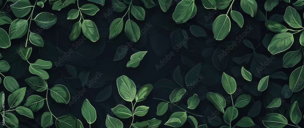 Poster dark green background with a simple leaf pattern the dark forest color adds depth and contrast to th