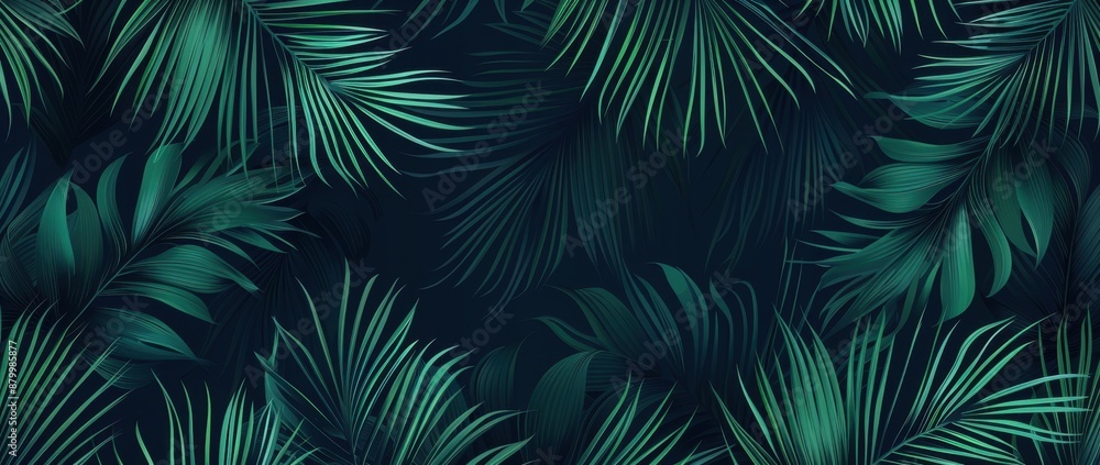 Poster dark green seamless pattern with palm leaves texture generative ai