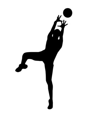 recommend clip art: black silhouette of a volleyball player athlete jumping and reaching for ball 