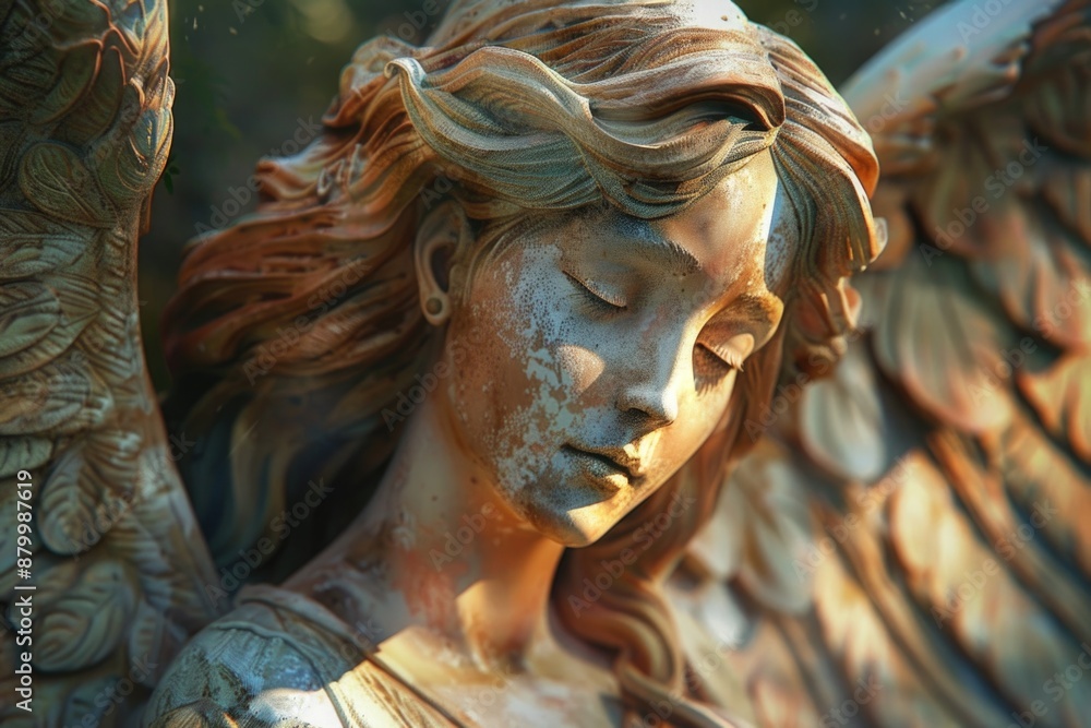 Poster A close-up view of a beautiful angel statue with intricate details